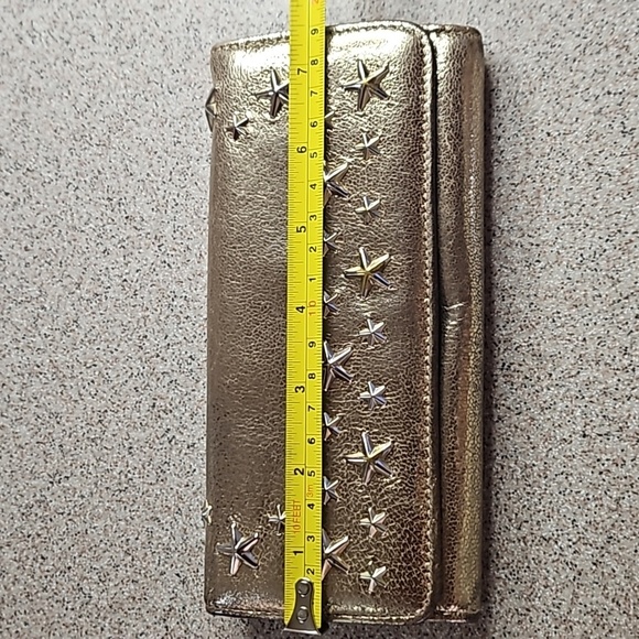 Jimmy Choo Metallic Bronza Gold Silver Star Stud Long Snap Front Flap Wallet - Picture 9 of 11